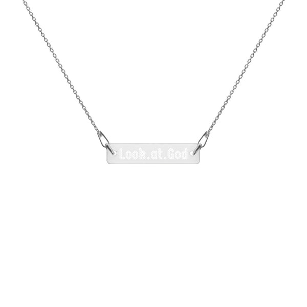 Look at God Engraved Silver Bar Chain Necklace